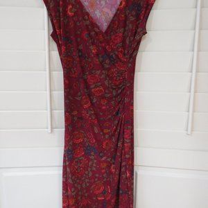 LAUREN Petites Size PM Ruched Burgundy/Pink Floral Pencil Dress